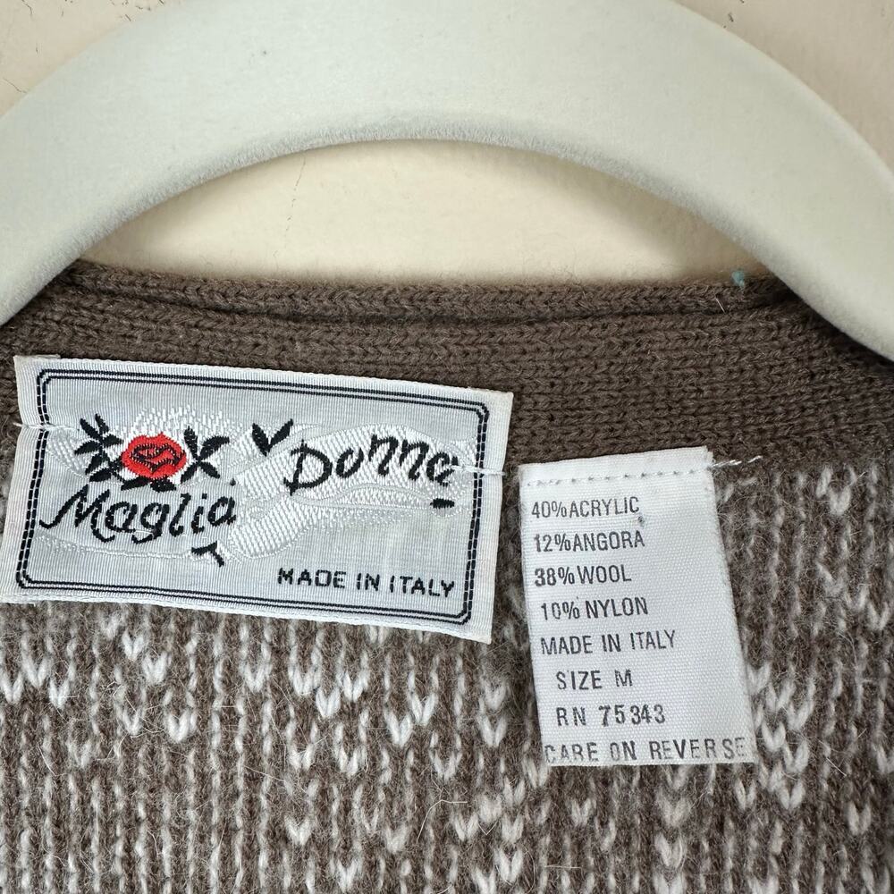 Maglia Donna Italy Wool Angora Cardigan Sweater Brown Size M Euro Chic Layer 90s - Picture 6 of 8